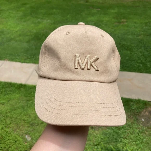 Michael Kors Tan Cream Neutral Color MK Baseball Cap Casual Hat Velcro Strap - Picture 9 of 9